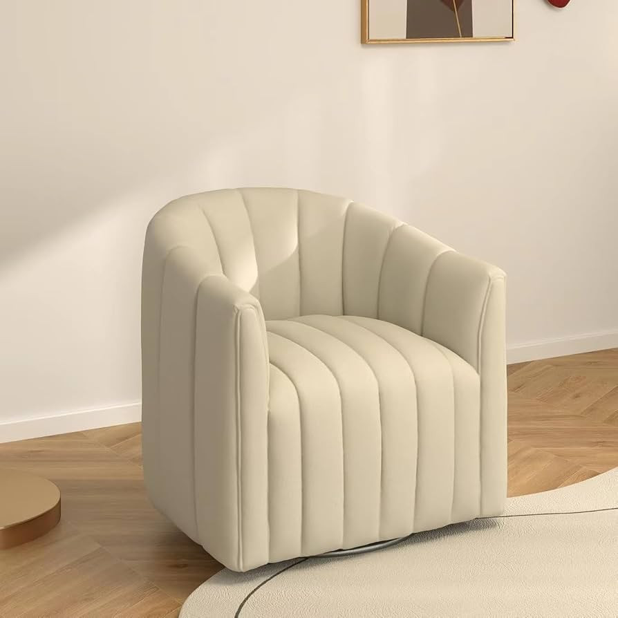 Swivel Accent Chair,Cuddle Modern Barrel Armchair,Comfy Velvet Round Chair with Metal Base for Li... | Amazon (US)