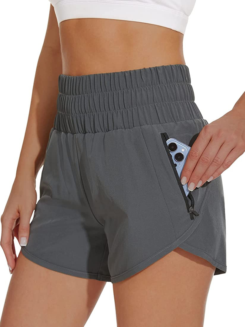 MIVEI Women's High Waisted Athletic Shorts 4" with Liner Quick Dry Running Gym Shorts Workout Zip... | Amazon (US)