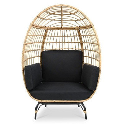SereneLife Wicker Egg Chair with Cushions - Steel Frame - Black | Target