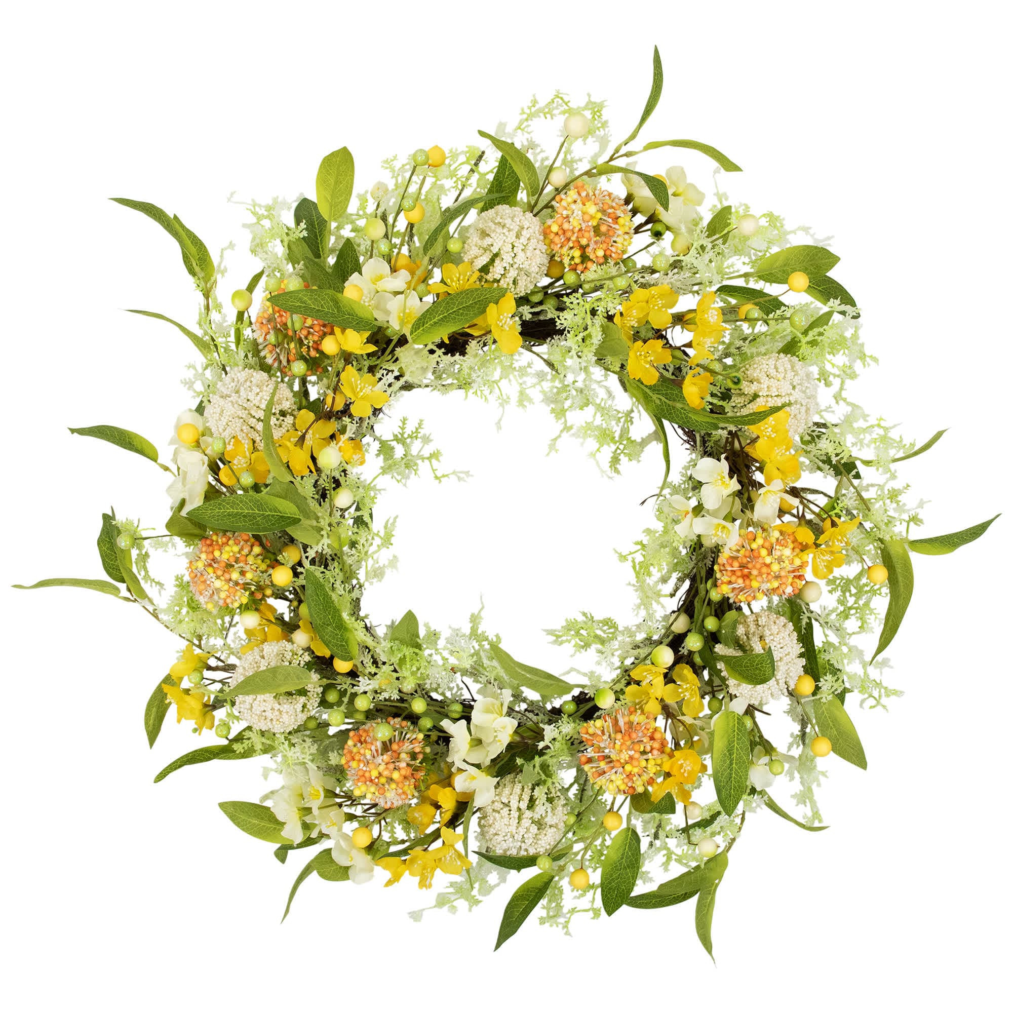 Northlight Wild Flower, Berry and Statice Floral Spring Wreath - 26 inch - Yellow and Orange one_size | NORTHLIGHT YK95693 | Lowe's