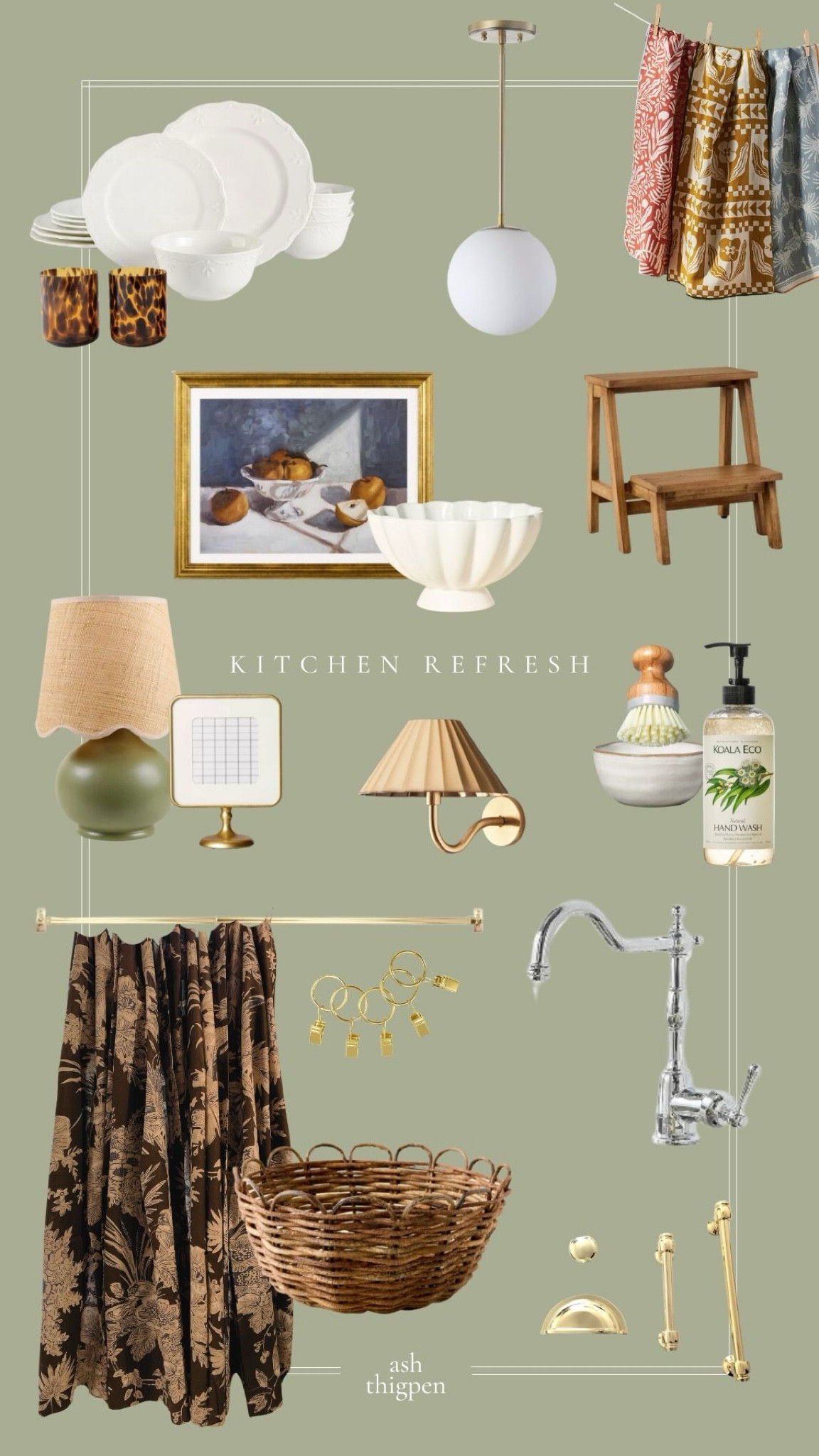 (2/2) Kitchen refresh sources // lamp, stool, hardware, sconce, basket, frames, art, bowl, dinnerware, plates, faucet, pendant, cafe curtain

#LTKSeasonal #LTKHome