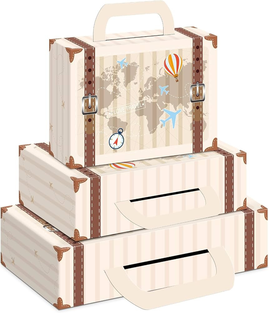 Wiooffen 6Pcs Large Vintage Travel Theme Party Decorations Paperboard Suitcase Gift Box Set of 3 ... | Amazon (US)