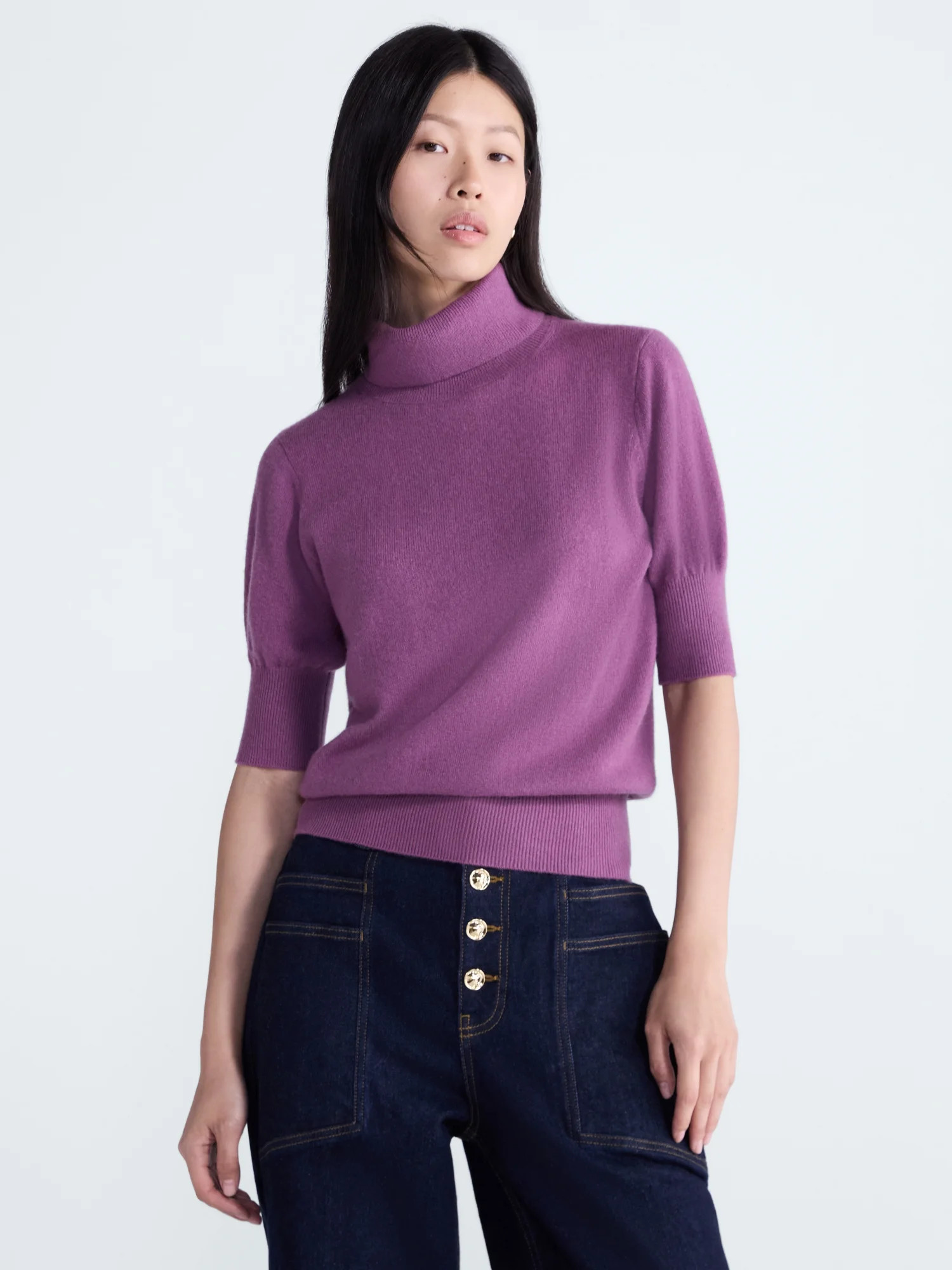 Scoop Women's and Women's Plus Short Sleeve Cashmere Turtleneck, Sizes XS-4X | Walmart (US)