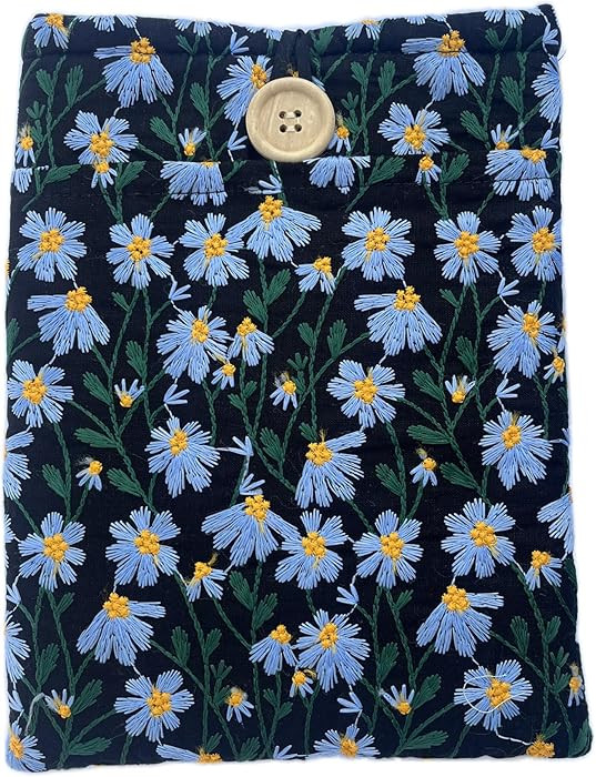Embroidered Blue Daisy Book Sleeve. Black Book Cover/Protector | Amazon (US)