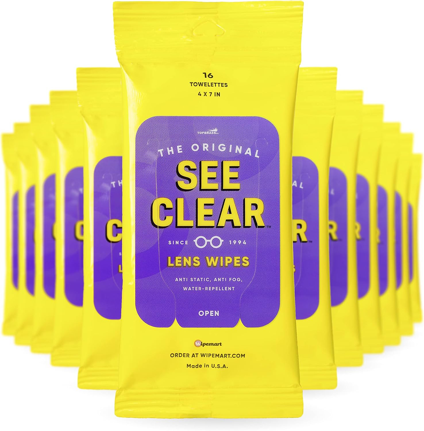 See Clear Original Lens Cleaning Wipes - Pre-Moistened Eyeglass & Screen Cleaning Cloth Towelettes - Streak Free, Scratch Free Lens & Electronic Screen Cleaner - 12 Resealable Packs of 16 (192 Wipes) | Amazon (US)