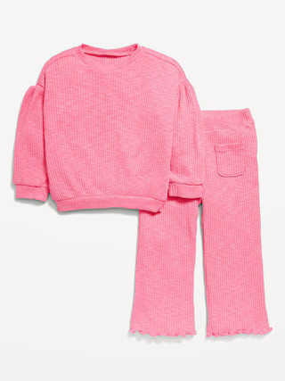 Ribbed Long-Sleeve Top and Wide-Leg Pants for Toddler Girls | Old Navy (US)