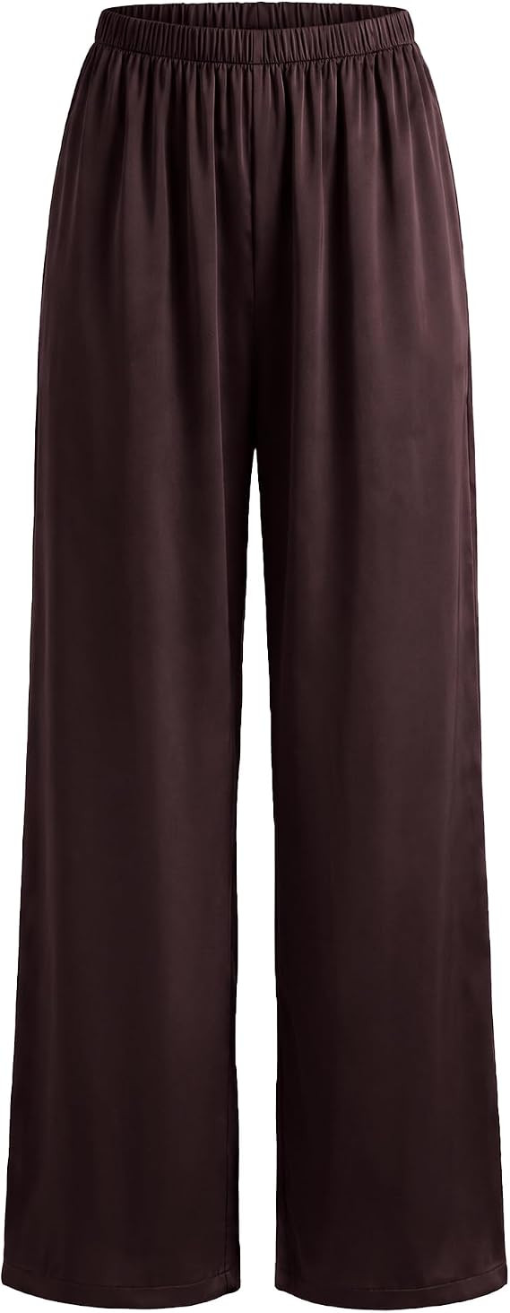 Womens Satin Dress Pants Wide Leg Work Dressy Business Casual Silk | Business High Waisted Flowy ... | Amazon (US)