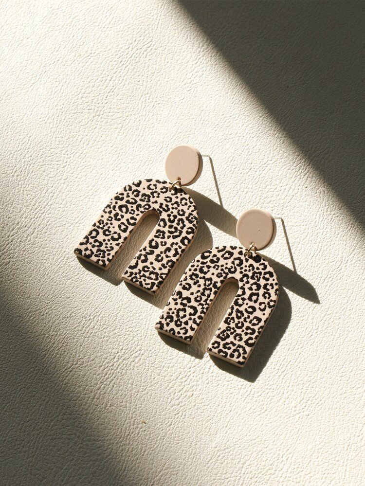 Leopard Print Geometric Drop Earrings | SHEIN