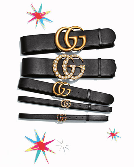 Gucci Leather Belt w/ Double G Buckle | Neiman Marcus