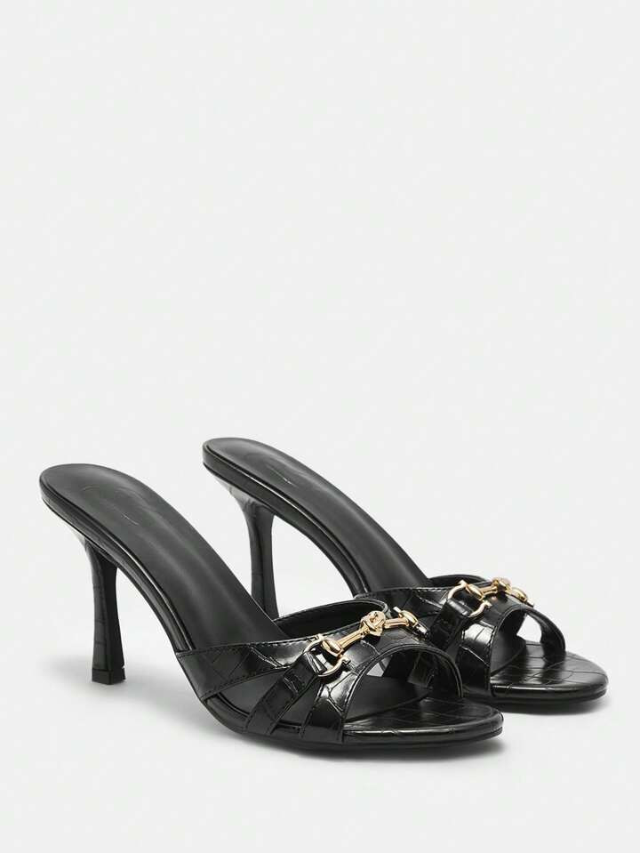 CUCCOO BIZCHIC Women's Solid Color Chain Decor Fashionable Elegant High Heel Sandals Spring Shoes Spring Break Easter | SHEIN