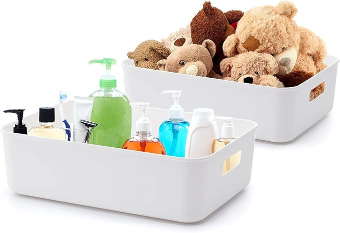 BigTron Plastic Storage Boxes 33 x 23 x 10 cm White Storage Baskets Tidy Organizers for Shelf Hom... | Amazon (UK)