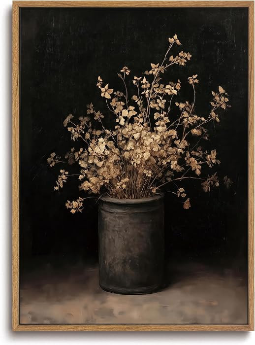 ZZLWBKGL Vintage Framed Wall Art Dark Moody Canvas Wall Art Dried Floral Pictures Cottage Core Wa... | Amazon (US)