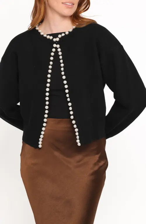 Petal & Pup Bloom Faux Pearl Trim Cardigan in Black at Nordstrom, Size Large | Nordstrom
