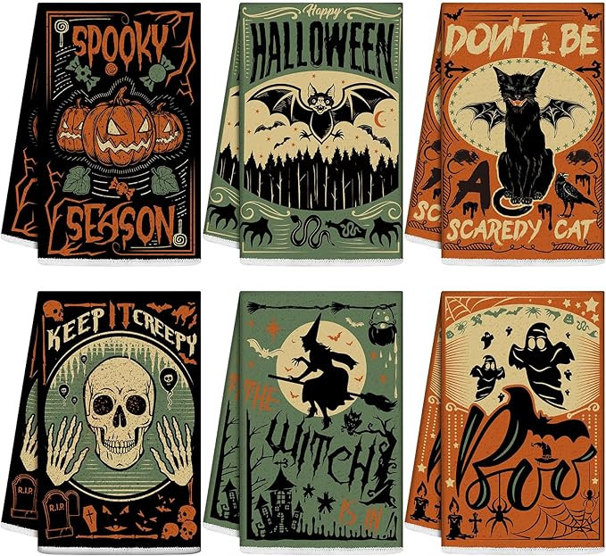 Ganeen 6 Pcs Halloween Kitchen Hand Towels, Pumpkin Cat Bat Boo, Novel | Amazon (US)