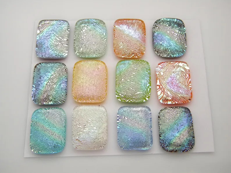 RECTANGLE SET of 12 Pcs Dichroic Fused Glass Cabs Handmade SYC8 for Earrings Pendants Mosaic Tile... | Etsy (US)