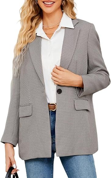 JASAMBAC Womens Blazers for Work Lapel Open Front Long Sleeve Suit Jackets Work Jacket for Business Lady | Amazon (US)