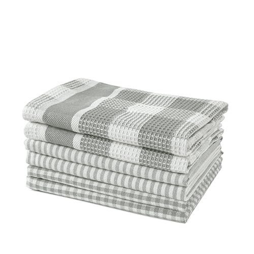 LANE LINEN Cotton Dish Towels - 6 Pack Soft Absorbent Kitchen Dish Cloths, Multi Purpose Kitchen Towel for Cleaning & Drying, 12"x12" - Grey | Amazon (US)