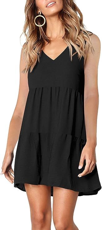 Amoretu Women Summer Tunic Dress V Neck Casual Loose Flowy Swing Shift Dresses | Amazon (US)