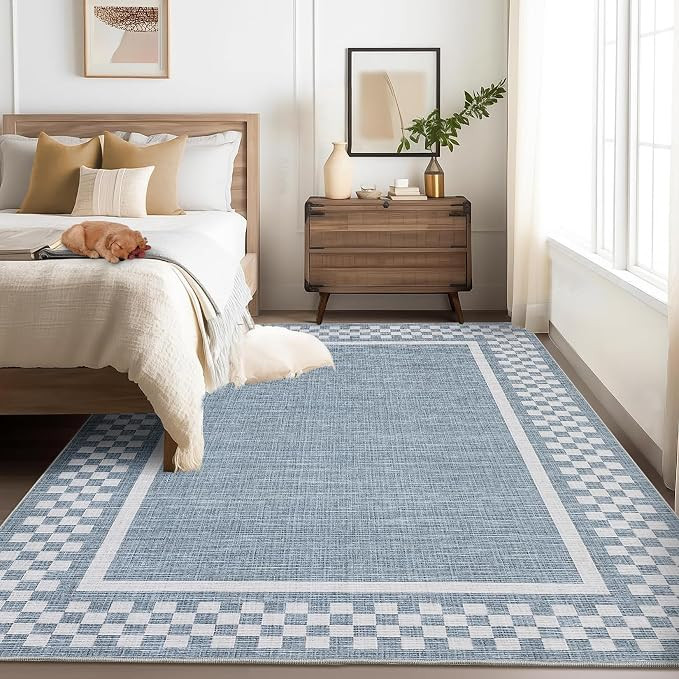 GarveeHome 5x7 Washable Area Rug for Bedroom Living Room Non Slip Modern Bordered Throw Rugs Low ... | Amazon (US)