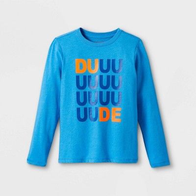 Boys' 'DUDE' Graphic Long Sleeve T-Shirt - Cat & Jack™ Medium Blue | Target