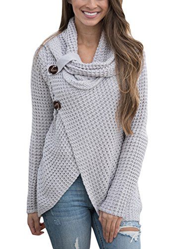 Asvivid Womne's Lightweight Soft Turtleneck Long Sleeve Casual Jumper Cardiagns Sweaters Large Grey | Amazon (US)