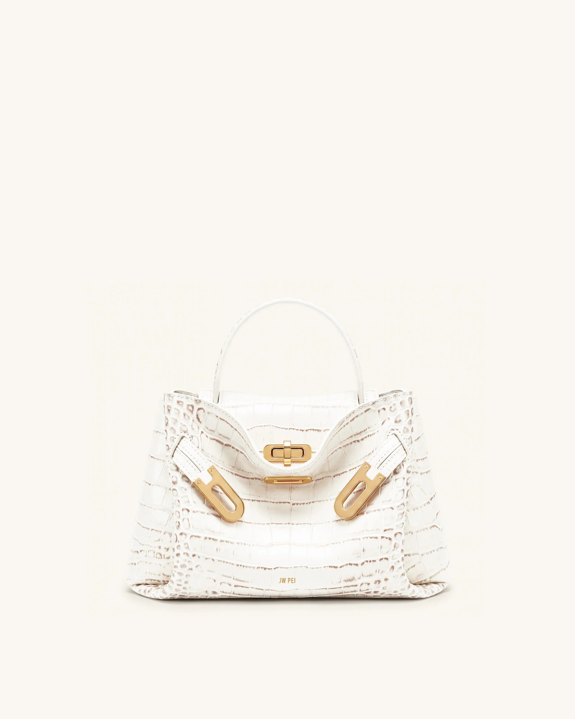 Rhea Small Double Buckle Shoulder Bag - White Croc | JW PEI US