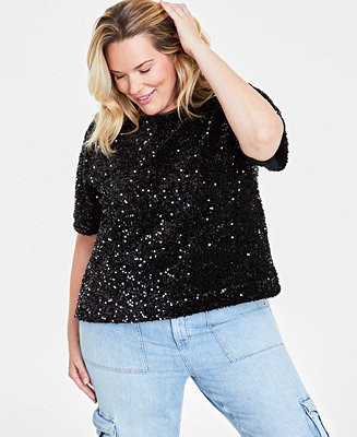On 34th Trendy Plus Size Sequined Velvet Top, Exclusively at Macy's - Macy's | Macy's