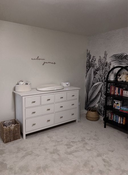 calvin’s nursery — at long last. fave highlights: boucle pillow back glider, arch bookcase and mural wallpaper  

#LTKhome #LTKbaby