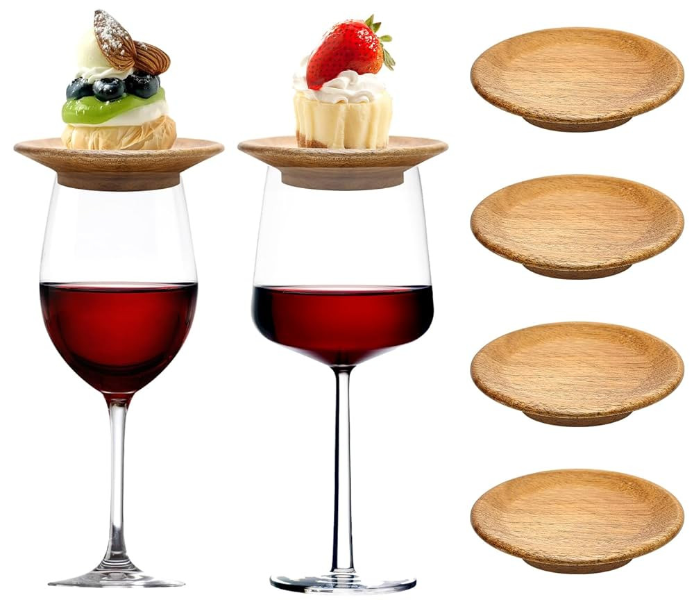 4 Pcs Acacia Wooden Wine Glass Charcuterie Topper Set Drink Lids Cup Covers Bamboo Wine Coaster G... | Amazon (US)