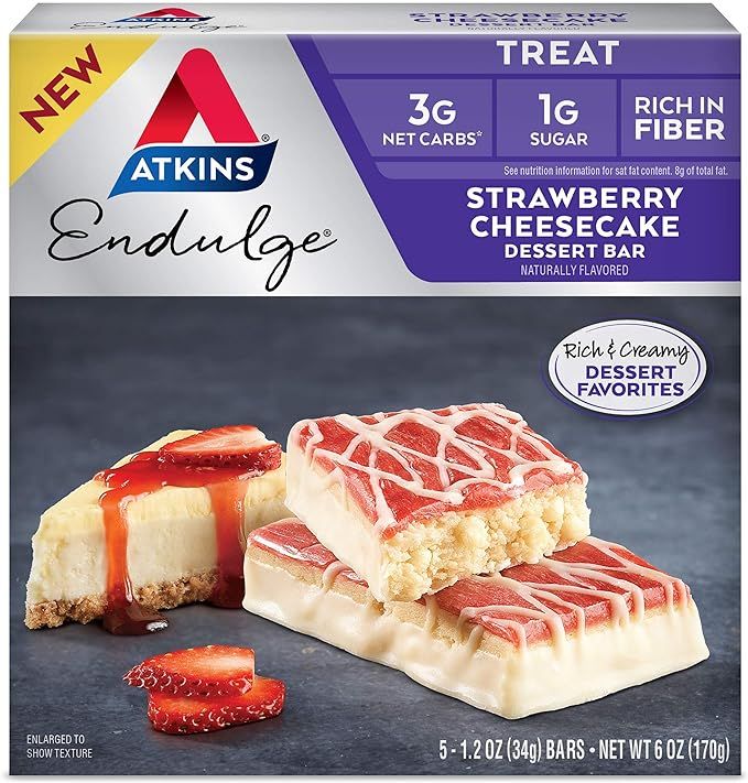 Atkins Endulge Treat Strawberry Cheesecake Dessert Bar, 6 Ounce (5 Bars) | Amazon (US)