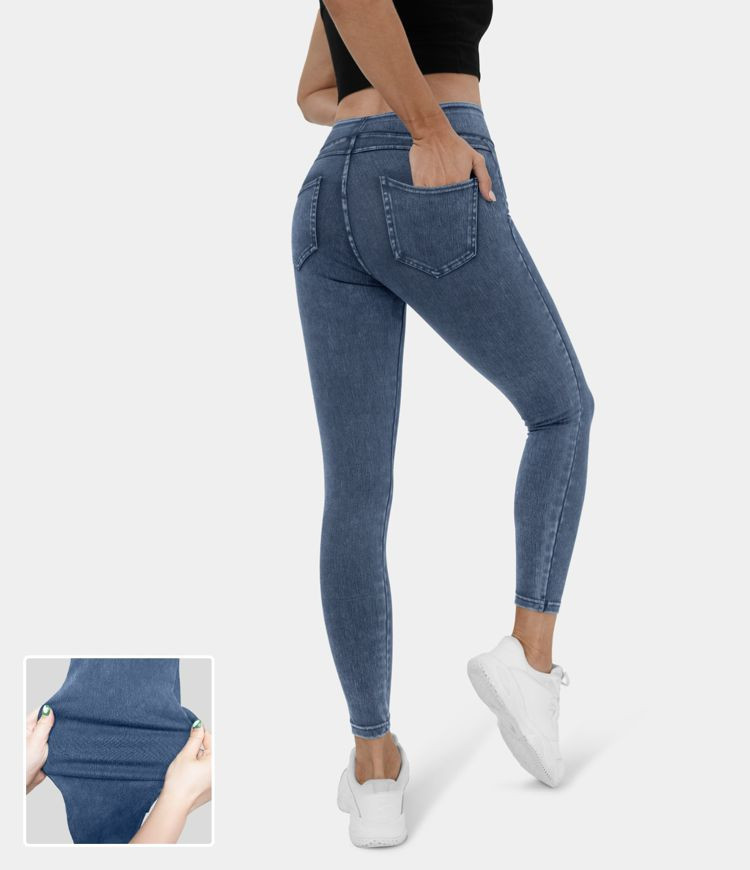 Women’s HalaraMagic™ High Waisted Back Side Pocket Stretchy Knit Denim Casual Leggings - HALA... | HALARA