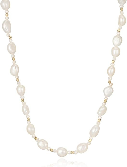 JaruJaru Freshwater Baroque Pearl Necklace，18K Gold Dainty Choker Necklace for Women Girls Plat... | Amazon (US)