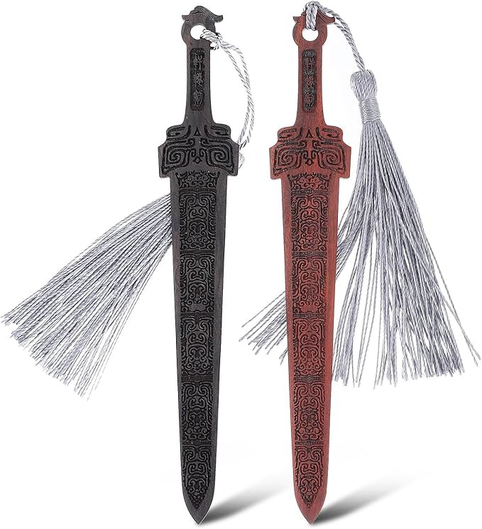 2Pcs Sword Shaped Wooden Bookmarks, Wooden Bookmark with Tassel, Unique Vintage Style Reading Pag... | Amazon (US)