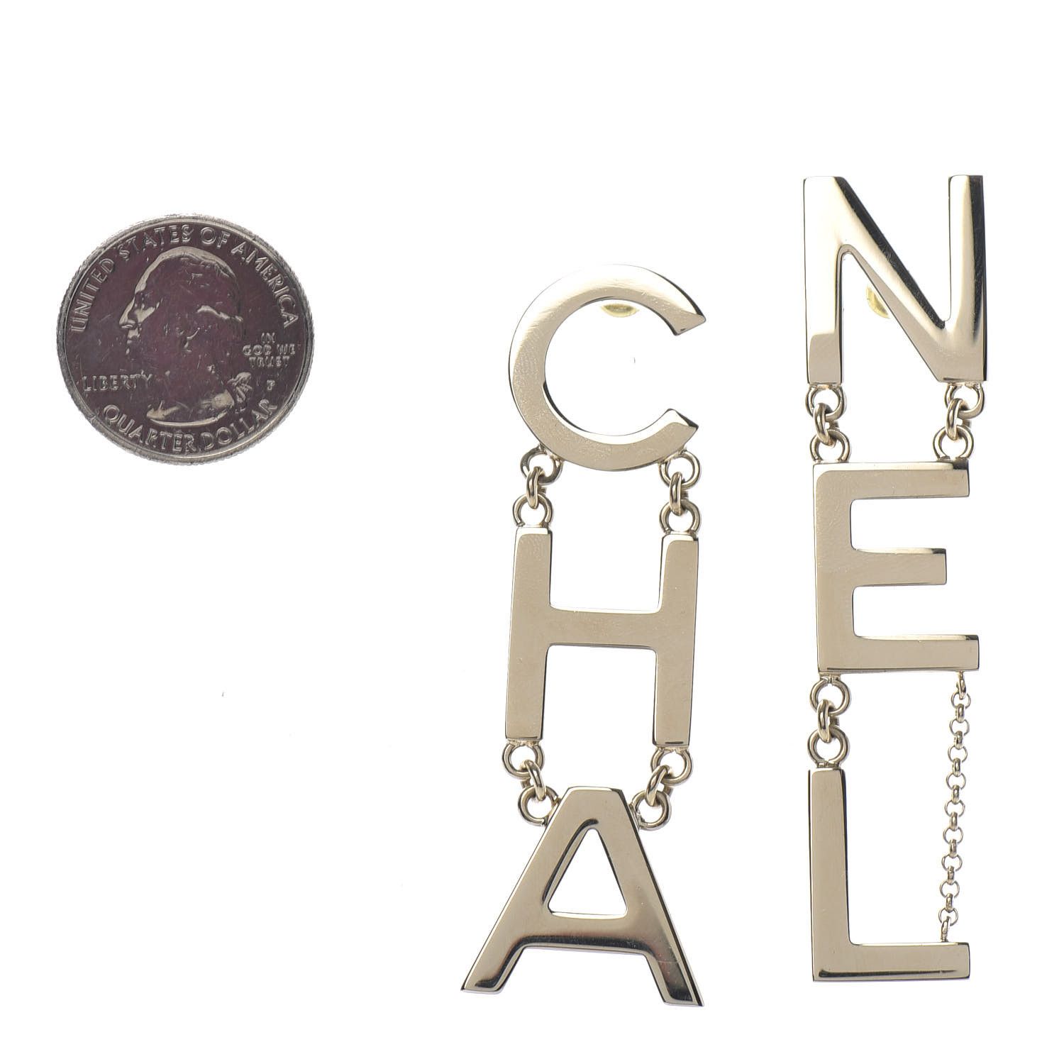 Metal Cha-Nel Logo Drop Earrings Gold | Fashionphile