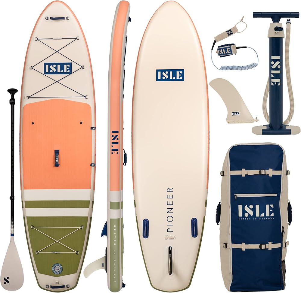 ISLE Pioneer Inflatable Stand Up Paddle Board, Incl. Coil Leash, Touring Fin, Travel Backpack, Ha... | Amazon (US)