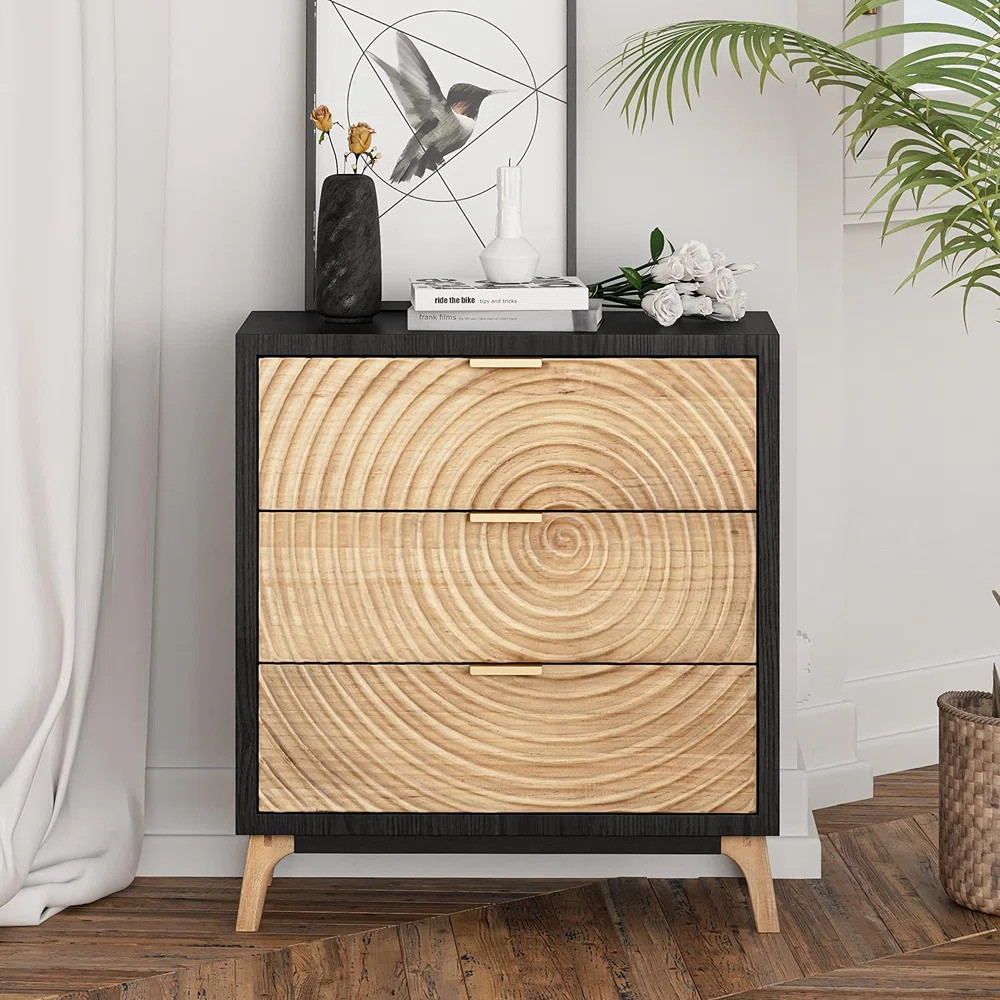 Wade Logan® Brimar Modern Farmhouse 3 Drawers Accent Chest, Rustic Nightstand with 3 Drawers & R... | Wayfair North America