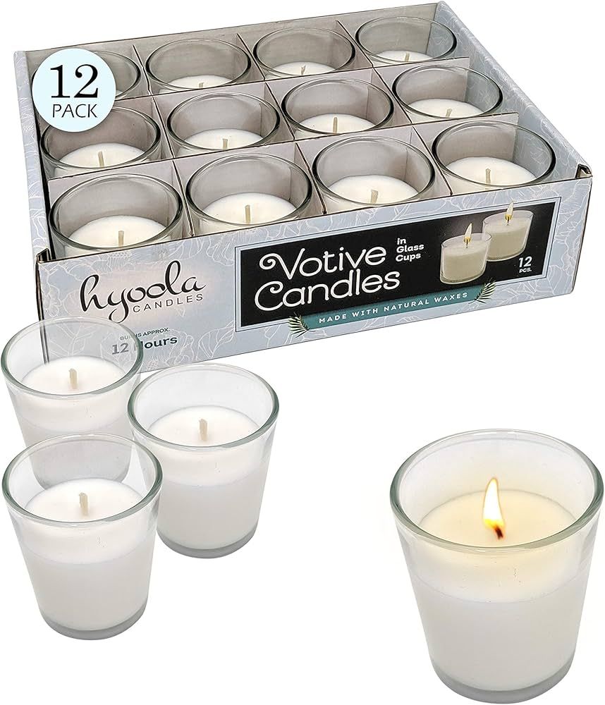 Hyoola White Votive Candles in Glass - Pack of 12 Votive Candle - 12 Hour Burn Time - Unscented V... | Amazon (US)