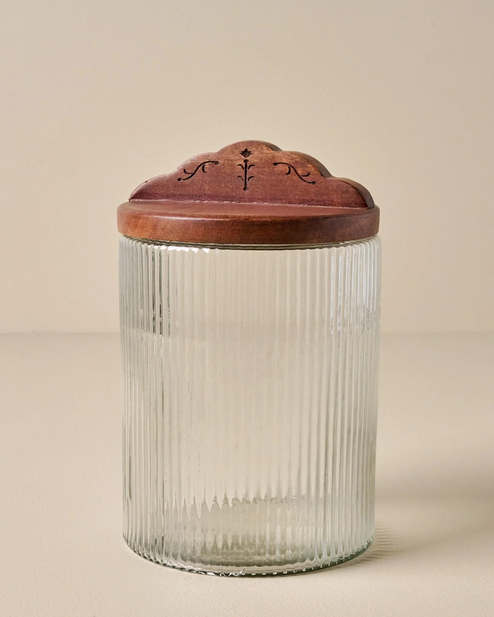 Antiqued Wood Ribbed Glass Canister | Magnolia