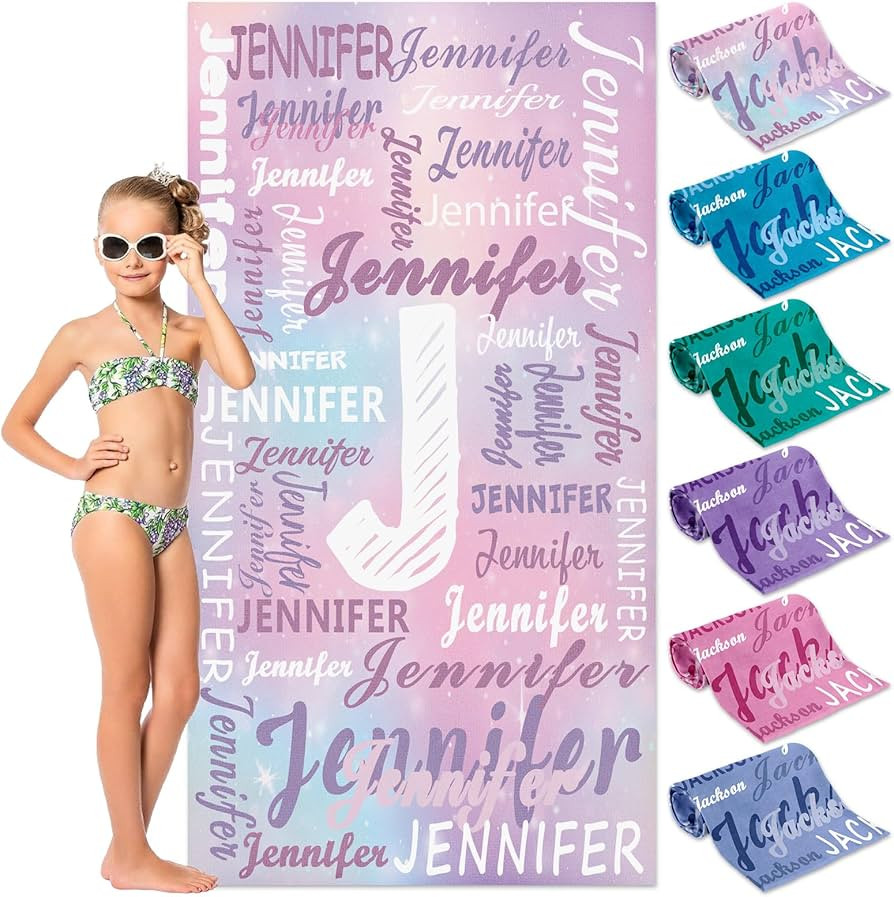 Personalized Kids Beach Towels Custom Sand Free Microfiber Beach Towel with Names & Monogram Cust... | Amazon (US)
