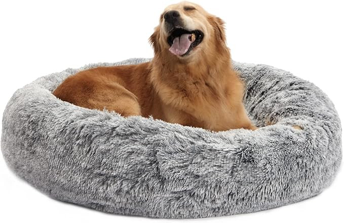 Bedfolks Calming Donut Dog Bed, 36 Inches Round Fluffy Dog Beds for Large Dogs, Anti-Anxiety Plus... | Amazon (US)