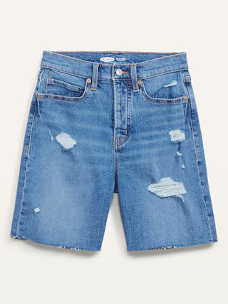 Extra High-Waisted Sky Hi Button-Fly Ripped Jean Shorts for Women -- 7-inch inseam | Old Navy (US)