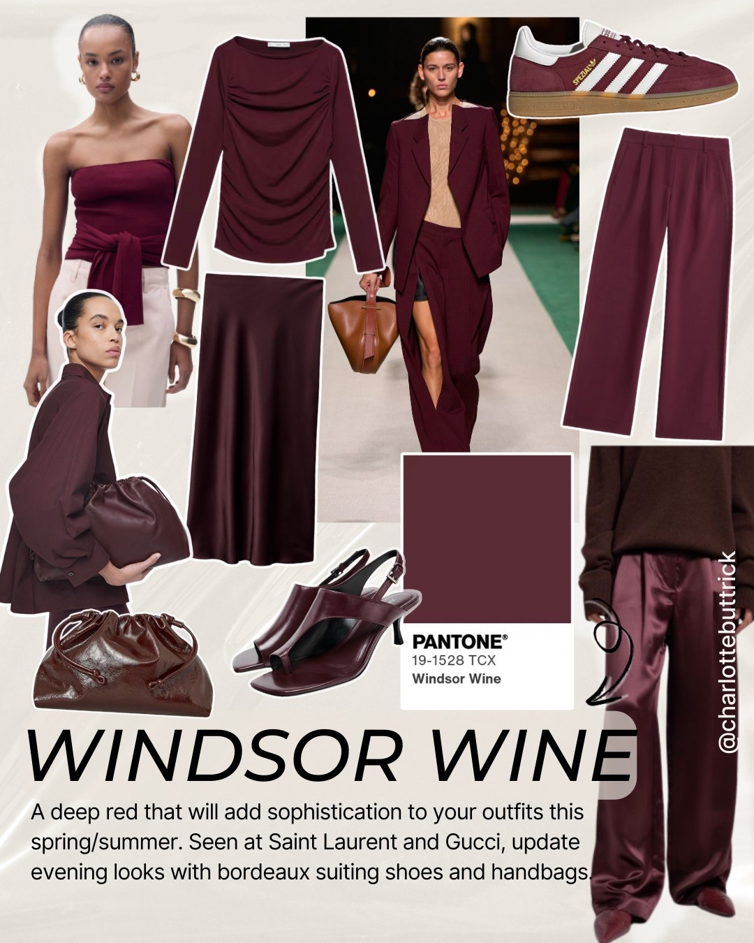 Trending spring colours - ss25 trends - Pantone color trends - burgundy - wine - burgundy bag - burgundy top - burgundy trousers - Zara top - burgundy shoes - burgundy adidas spezial trainers - trendy sneakers - trendy trainers - mango - Abercrombie Sloane trousers - wide leg trousers - Arket - COS - trending 

#LTKuk #LTKFashionMonth #LTKspring