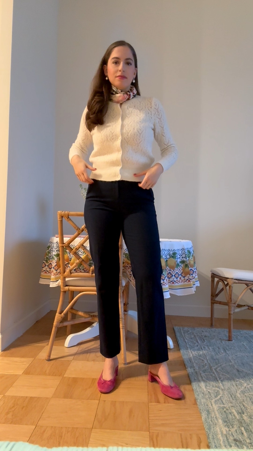 It’s all about the accessories! Take a basic outfit and make it fun with color, pattern and texture. Big fan of @abigail_goodman_ and her Hermes scarf tying tutorials! Also this is the cutest new sweater ❤️ perfect for Valentine’s Day or all year linked on LTK! 


Workwear, winter workwear, Valentine’s Day outfit, corporate style, corporate outfit, white cardigan, cream cardigan, silk scarf, Hermes silk scarf, work pants, high waisted work pants, work pants for tall women, winter corporate style, lawyer, attorney, pink mules, block heels, business casual 

#LTKTall #LTKWorkwear #LTKootd