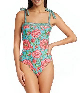 A Loves A Rio Garden Border Print Reversible Bandeau Tie Shoulder One Piece Swimsuit | Dillard's | Dillard's