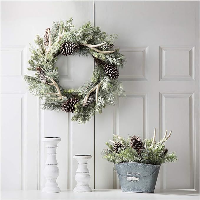 Glitzhome 24 Inches Artificial Wreath with Pinecone Antler Cypress Leaves for Summer/Fall Festiva... | Amazon (US)