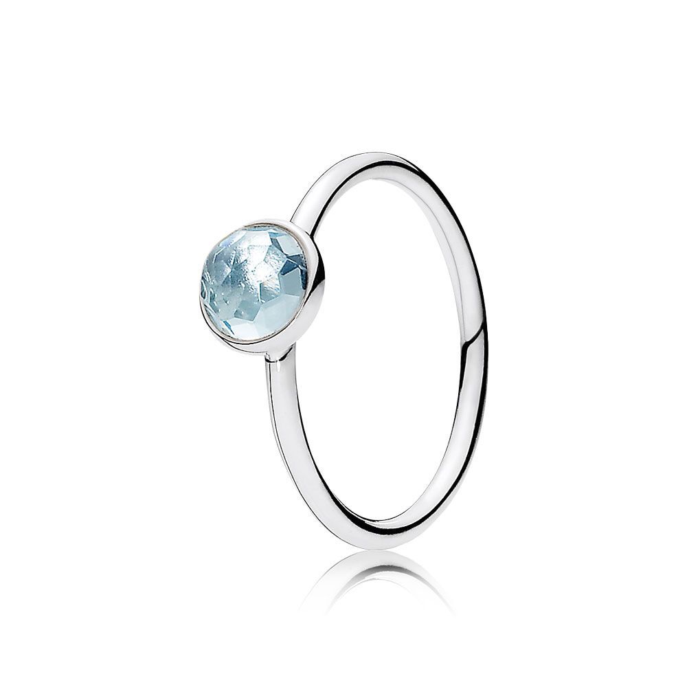 March Droplet Ring, Aqua Blue Crystal Sterling silver, Blue, Crystal | Pandora (US)