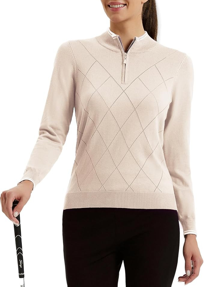 JACK SMITH Pullover Sweaters for Women Long Sleeve Argyle Quarter Zipper Collar Polo Sweater Ribb... | Amazon (US)