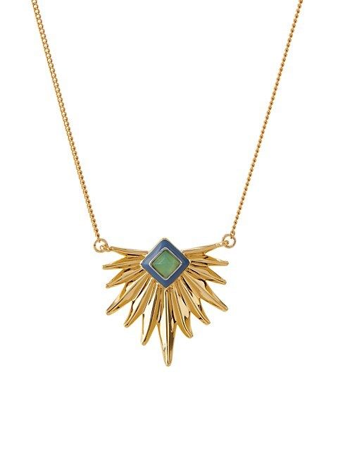 Vitreum 14K Gold-Plated, Chrysoprase & Enamel Pleated Fan Pendant Necklace | Saks Fifth Avenue