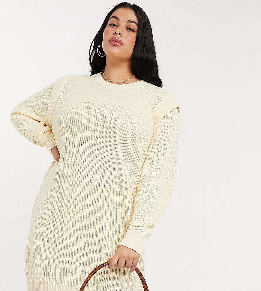 Noisy May Curve knitted jumper dress with sleeve detail in cream | ASOS (Global)