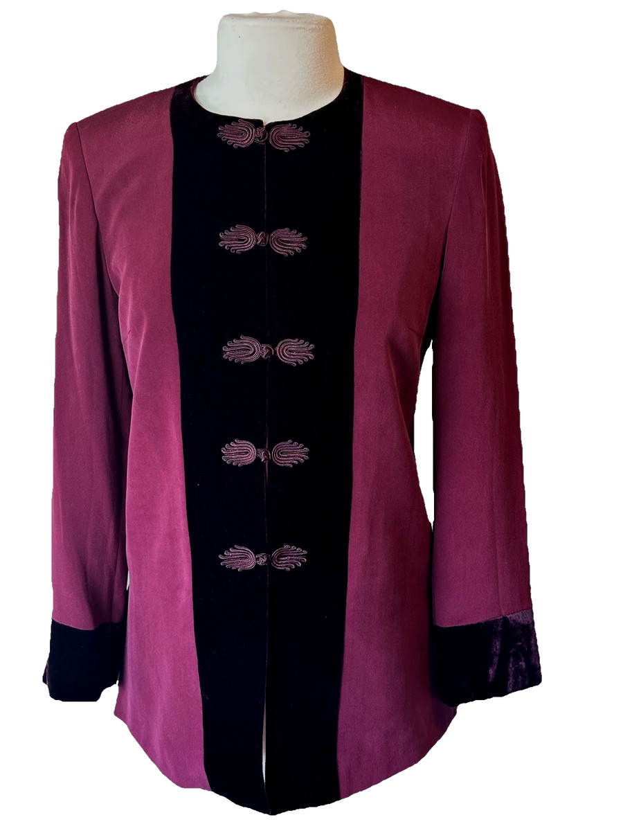 Vtg Due Per Due Collection Women M 100% Silk Jacket Velvet Front Inserts/Cuffs | eBay US